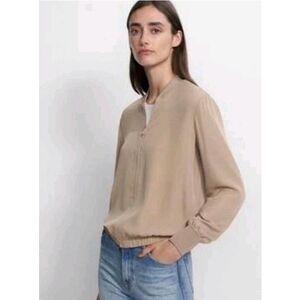 Aritzia Babaton Gilroy Blouson Bomber Crepe Zip Up Jacket Size Small Taupe